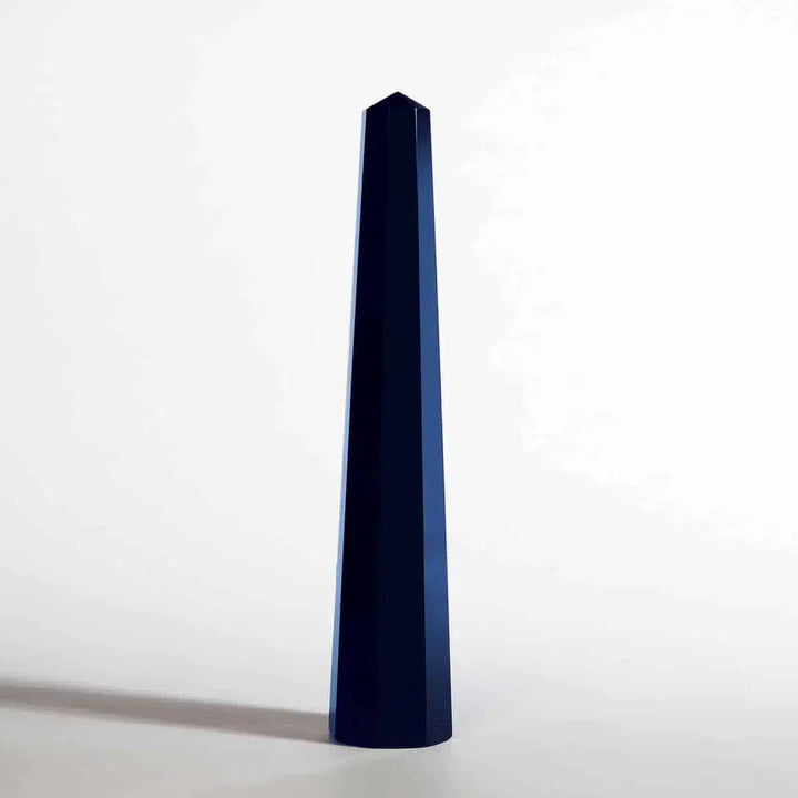 Anthracite blue glass Venini obelisk with geometric form by Collection TH20, vintage Italian art decor piece.