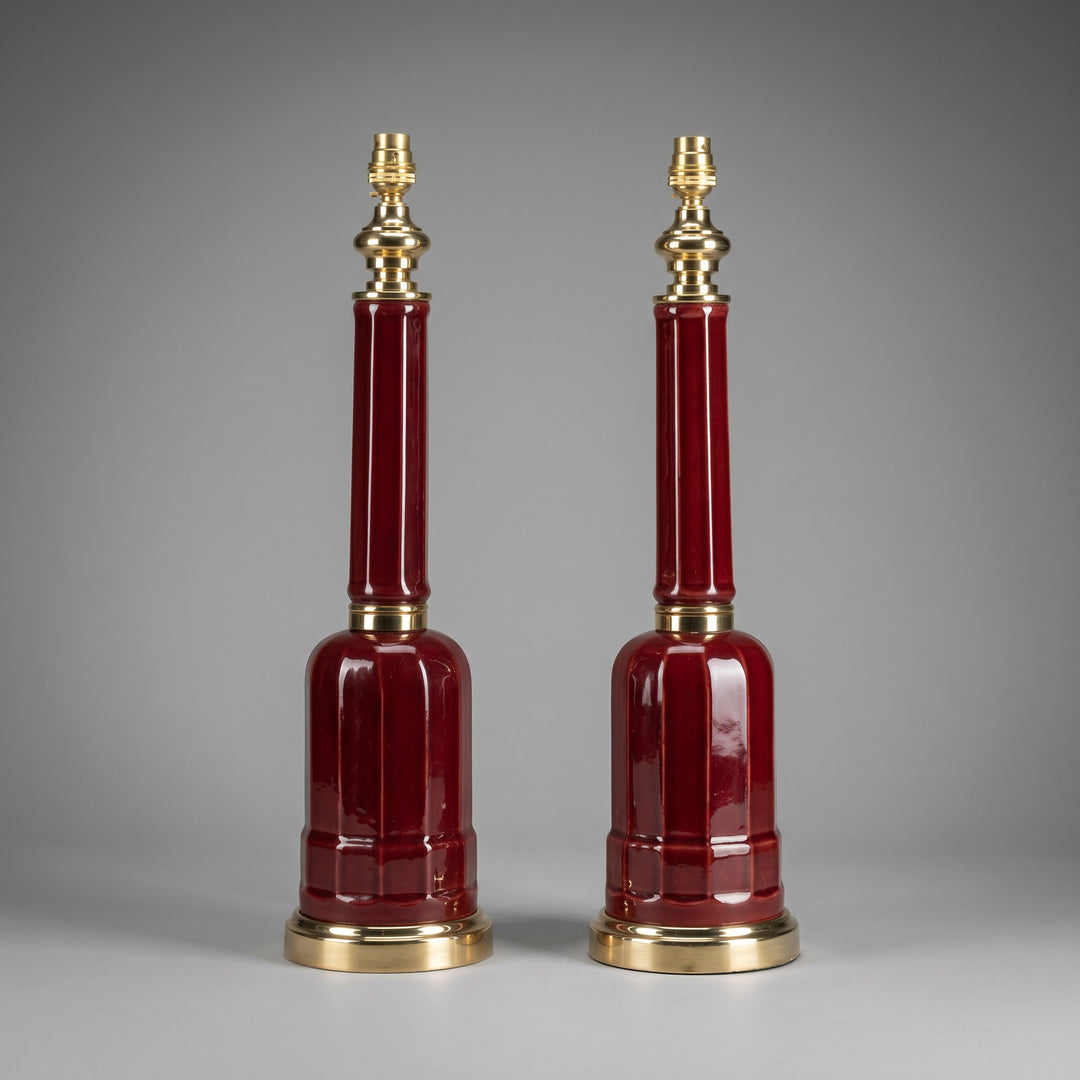 Pair of 19th Century Victorian Red Ceramic Table Lamps