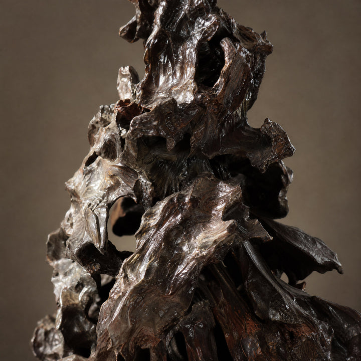 Lacquered rootwood scholar’s rock, now mounted as a table lamp