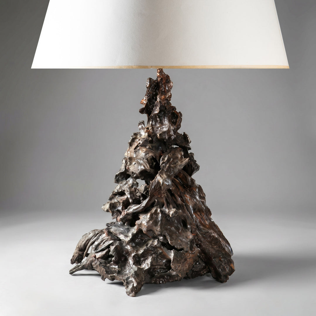 Lacquered rootwood scholar’s rock, now mounted as a table lamp
