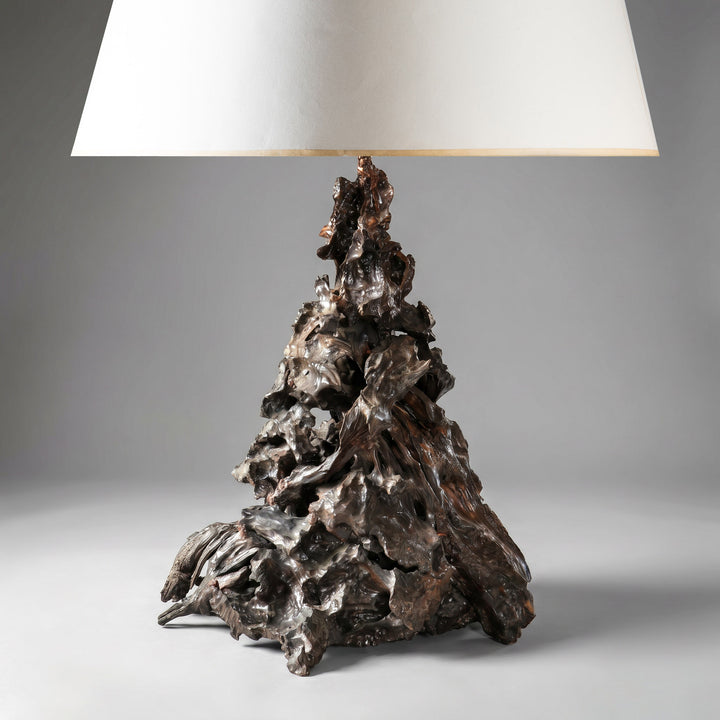 Lacquered rootwood scholar’s rock, now mounted as a table lamp