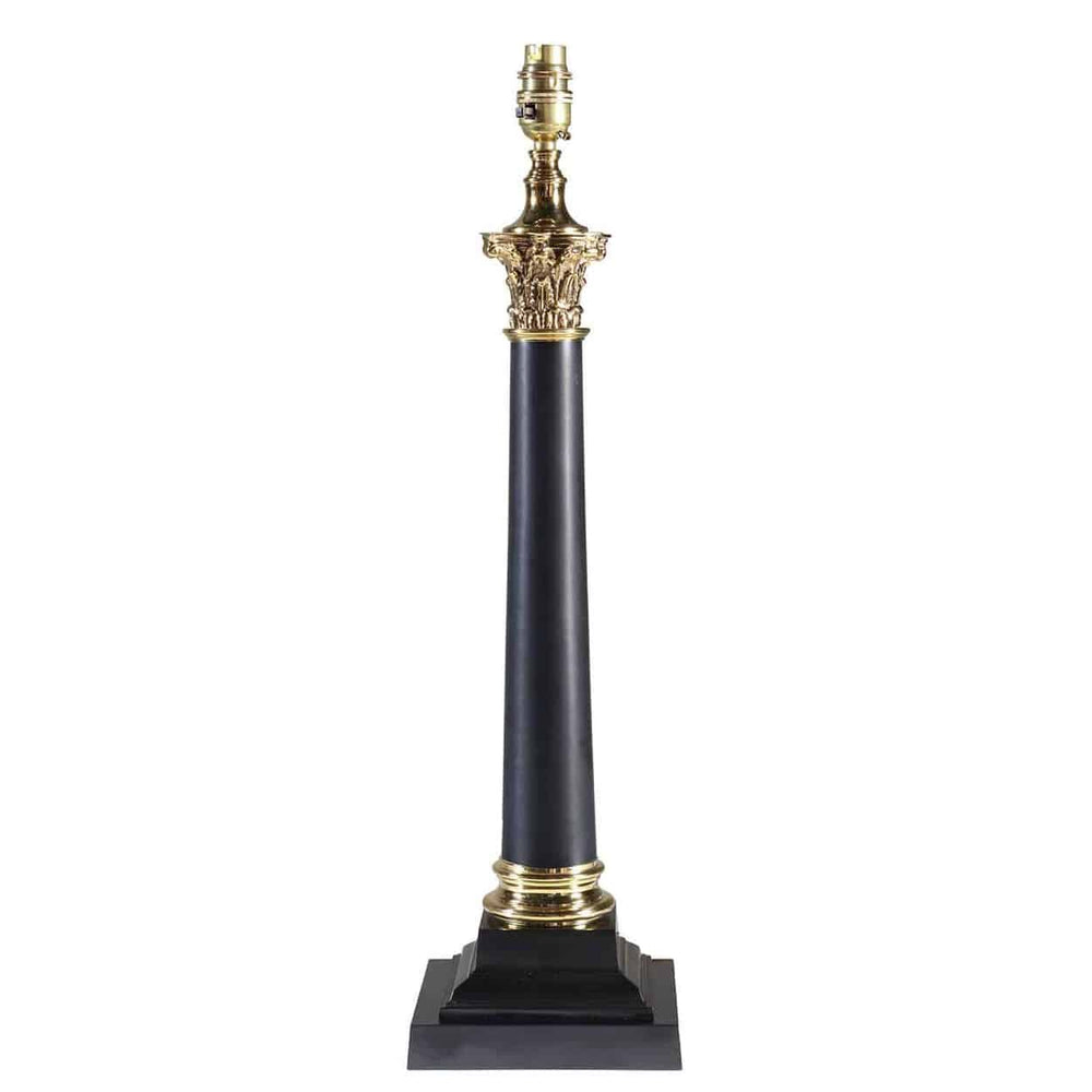 Pair of Corinthian Black Tole Column Lamp with Stepped Black Base AJ6, 20 inch height without shade