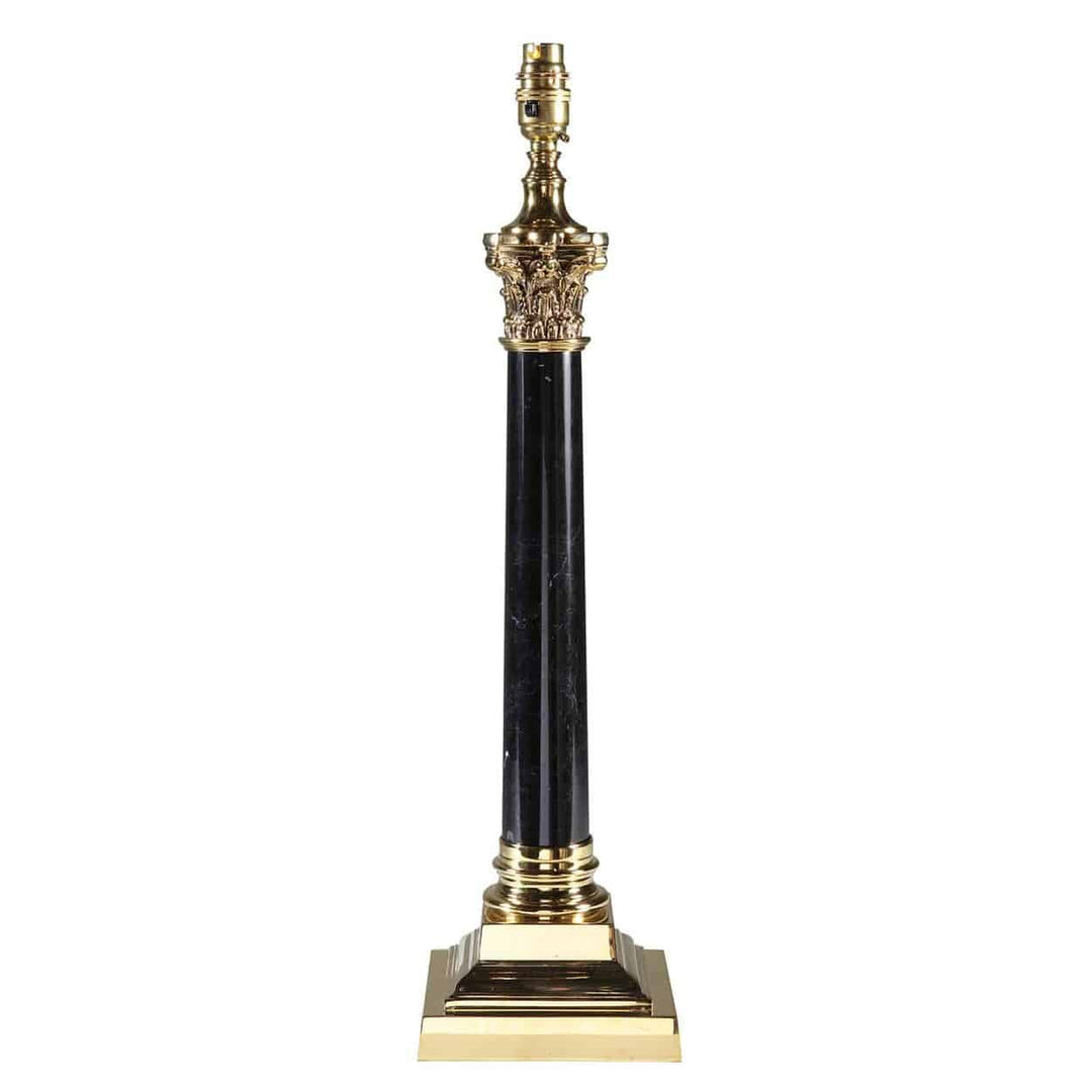 Corinthian Marble Column Lamp with polished brass bases and top, standing 51cm tall to column top.