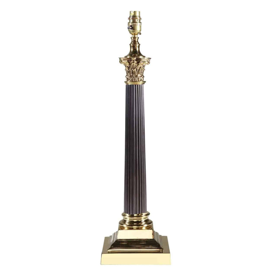 Pair of Corinthian Tole and Bronze Column Lamps With Polished Bases AJ6R showing one detailed lamp base and column