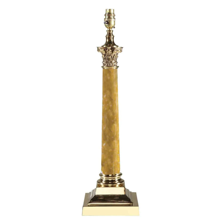 Corinthian Marble Column Lamp With Polished Bases featuring a tall marble column and polished brass top and bottom.