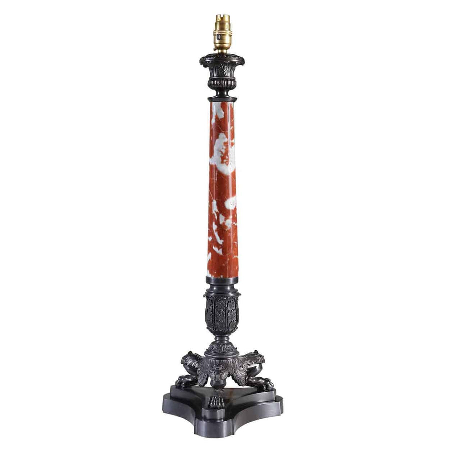 Additional view of the Dark Bronze Tall Marble Tripod Column Lamps by The Neo-Classical Lamp Co., 20th-century (view 4)