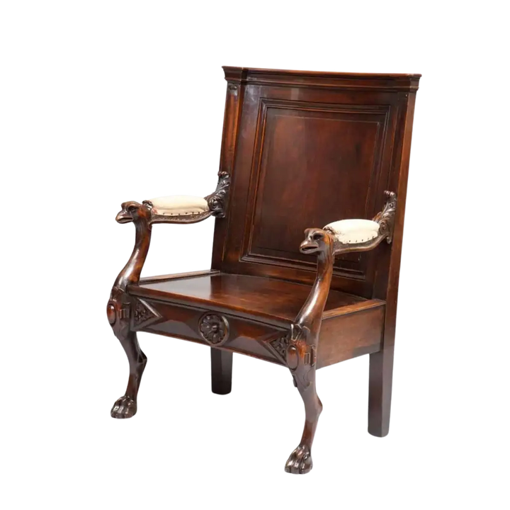 Solid walnut English armchair with eagle head arms and lion paw legs, mid-19th century, Collection CK20.
