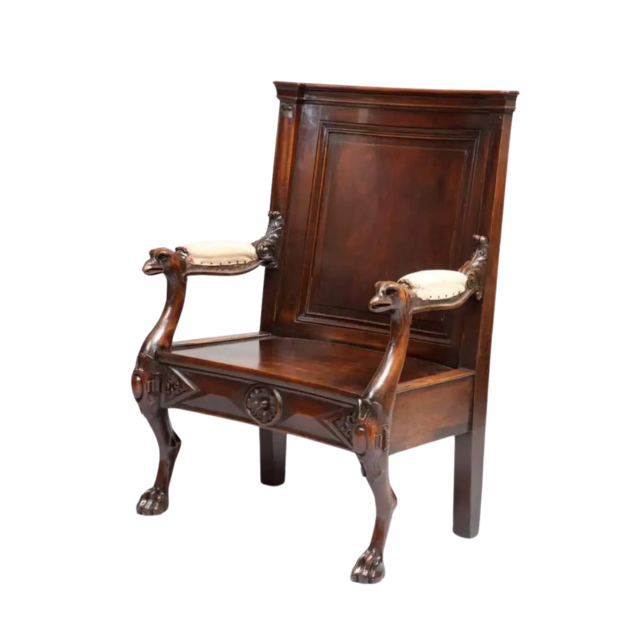 Solid walnut English armchair with eagle head arms and lion paw legs, mid-19th century, Collection CK20.
