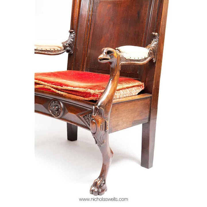 Solid walnut 19th century English armchair with carved eagle heads and lion paw legs by Collection CK20