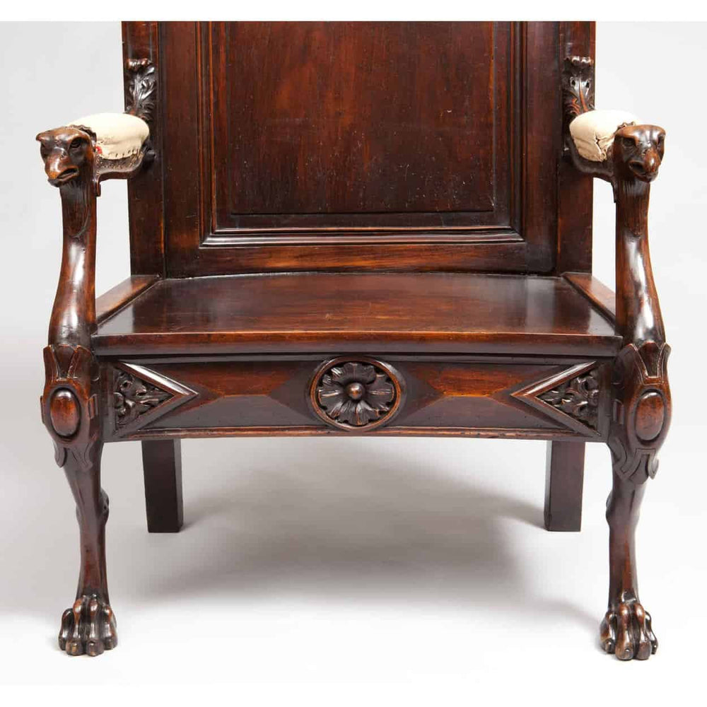 Solid walnut mid-19th century English armchair with zoomorphic carvings by Collection CK20.