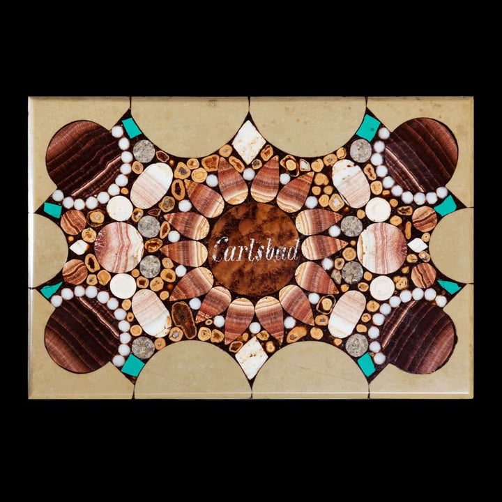 Bohemian Carlsbad Spa box with hardstone inlaid rosewood and white metal by Nwtiques