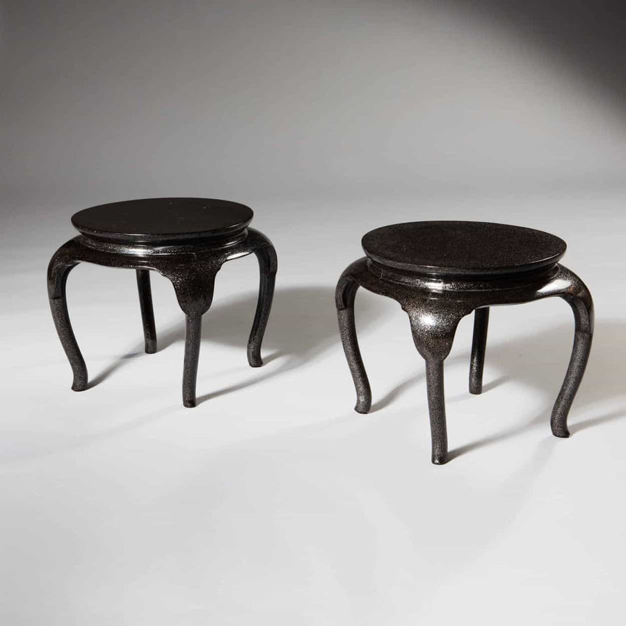 Pair of Japanese circular Nashiji lacquer low tables with curved legs by The Sold Archive from 1930 Japan