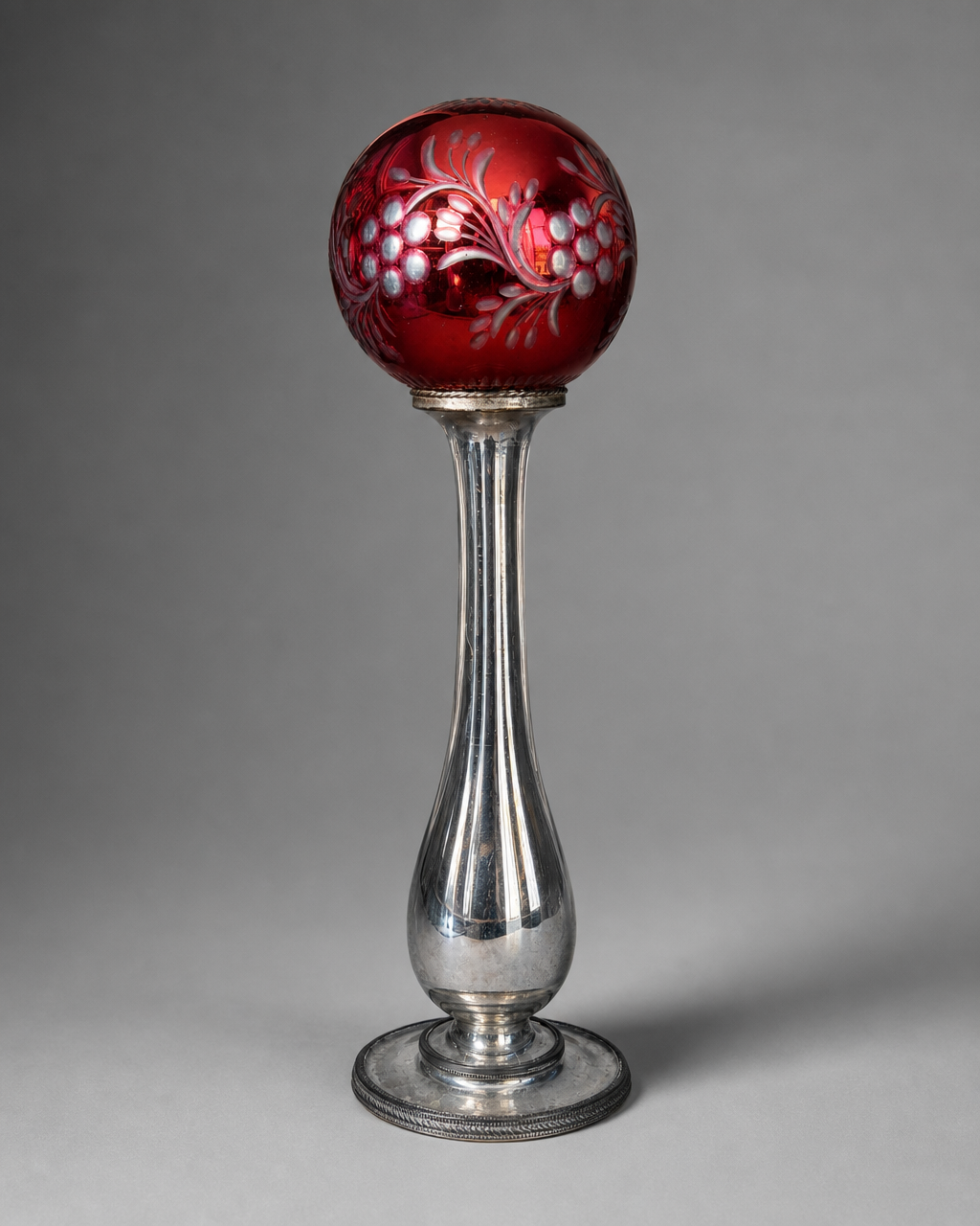 Pair of Mirrored Glass Hat Stands with Ruby Cut Glass Finials