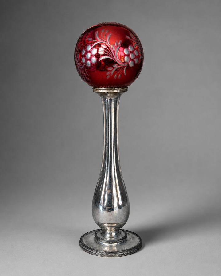 Pair of Mirrored Glass Hat Stands with Ruby Cut Glass Finials