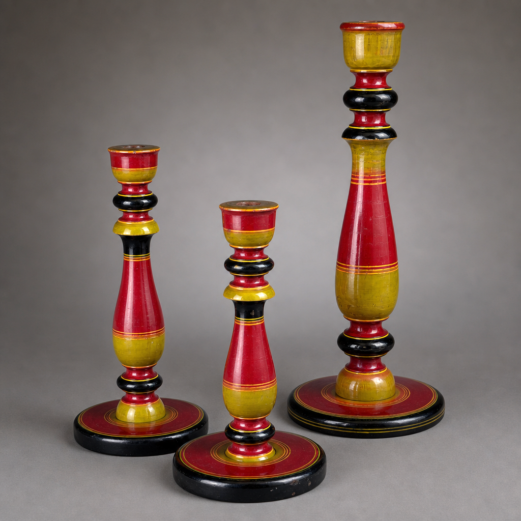 A Graduated Group of Painted Indian Candlesticks