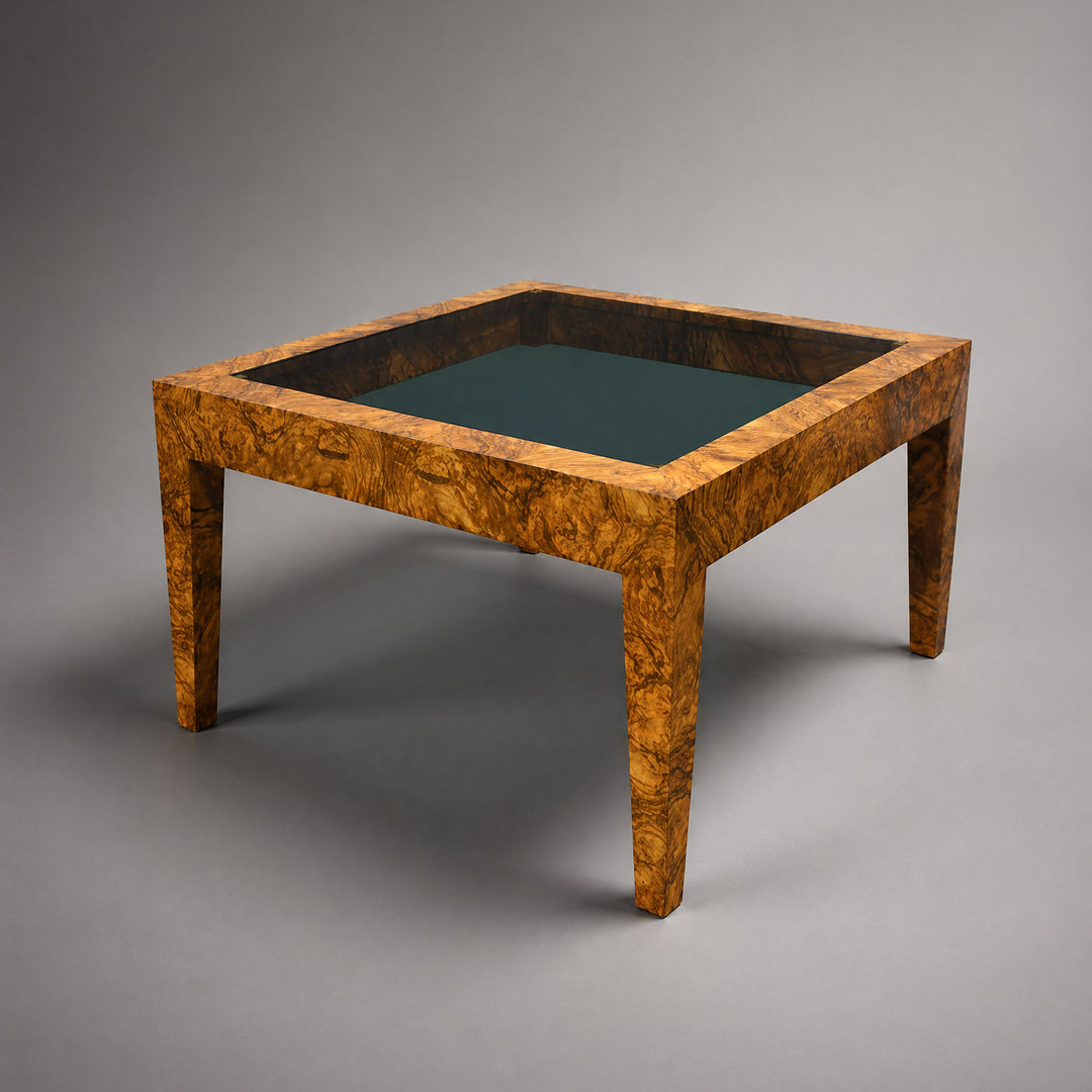 Figured Art Deco Walnut Vitrine Display Low Table