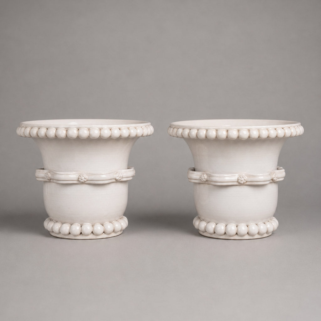 Pair of Antique White Glazed Ceramic Jardinières