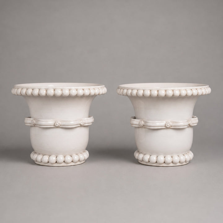 Pair of Antique White Glazed Ceramic Jardinières