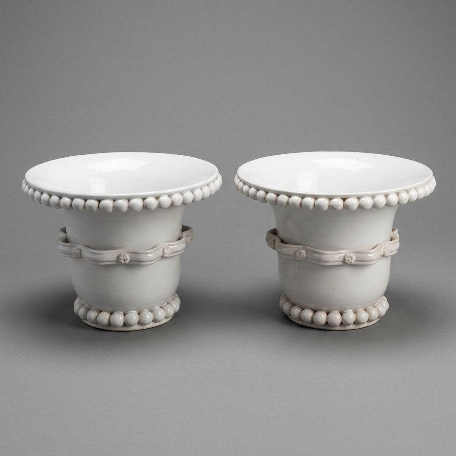 Pair of Antique White Glazed Ceramic Jardinières